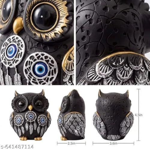 Image of Evil Eye 4 Inch Owl Statue for Good Luck l Feng Shui & Vastu II Evil Eye II Showpiece for Home Decor (Black, 4 inch)