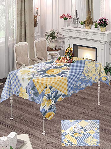 Musesh Modern Tablecloth Geometric Tablecloth Decorative Tablecloth Spring Tablecloth Floral Pattern with Yellow Roses Table Cloths Rectangle 60X84 Inch Suitable for Outdoor and Indoor Kitchen Tables