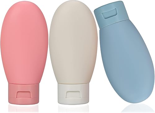 3 Pcs Travel Bottles Set,60ML Travel Bottles & Containers,Small Mini Empty Plastic Squeeze Bottles for Travel Toiletries,Shampoo and Conditioner with Storage Bag