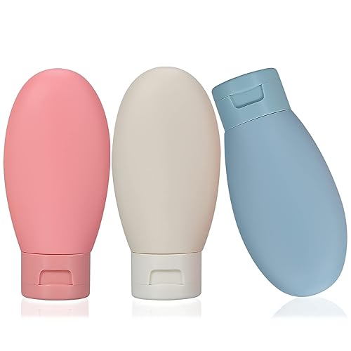 Juego de 3 botellas de viaje, botellas y recipientes de viaje de 2.1 fl oz, pequeñas botellas de plástico vacías para artículos de aseo de viaje,