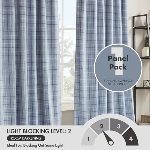 Image of Madison Park Anaheim Cabin Plaid Curtain Window, Thermal Insulated Fleece Lining, Living Room Decor Room Darkening Drape for Bedroom, 1-Single Panel Pack, 50x95, Rod Pocket & Back Tab, Denim Blue