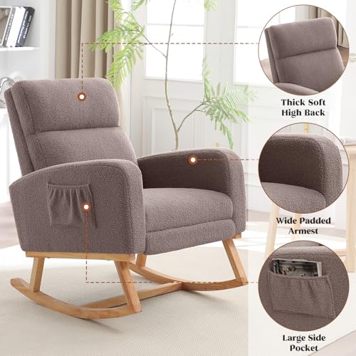 Image of HCHAIRH Rocking Chair Nursery with Foot Rest, Nursing Rocking Chairs for Mom Nursery, Teddy Rocker Glider with High Backrest for Living Room, Bedroom, Coffee