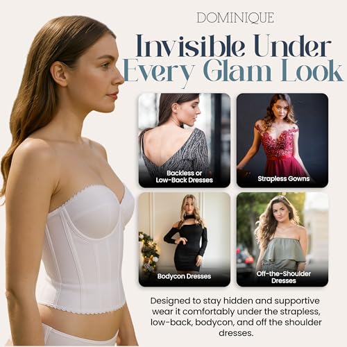 Image of Dominique Noemi Women's Backless Strapless Longline Bustier Bridal Bra #6377 - Full Support, Shaping Bra - Lingerie for women