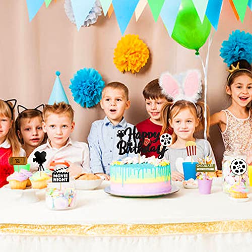 Ercadio 25 Pack Movie Cupcake Toppers With Happy Birthday Cake Topper Movie Night Cupcake Picks Decorations For Hollywood Theme Birthday Party Supplies #TOP6