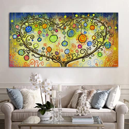 Toile arbre de cœur coloré pour salon | Tableau abstrait 50x100cm - 4