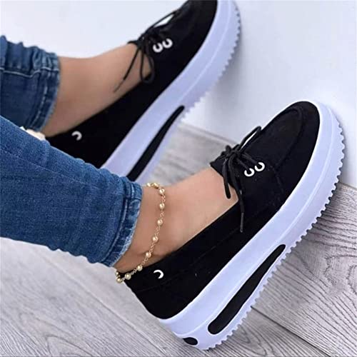 Foviza Mocassins femininos sem cadarço plataforma plataforma amarrada sapatos de caminhada confortáv