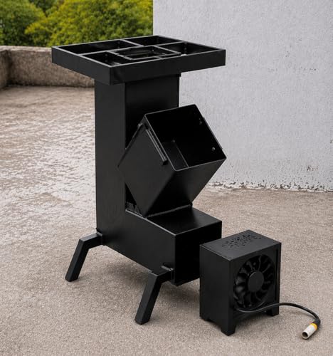 Image of Wood Fired Rocket Stove Smokeless Stove for Home & Large Family | Lakdi Ka Mitti Ka Chulha Angeethi Sidgi | Outdoor Cooking Picnic Camping Hiking Barbeque BBQ | Heavy Duty | Metal (D)