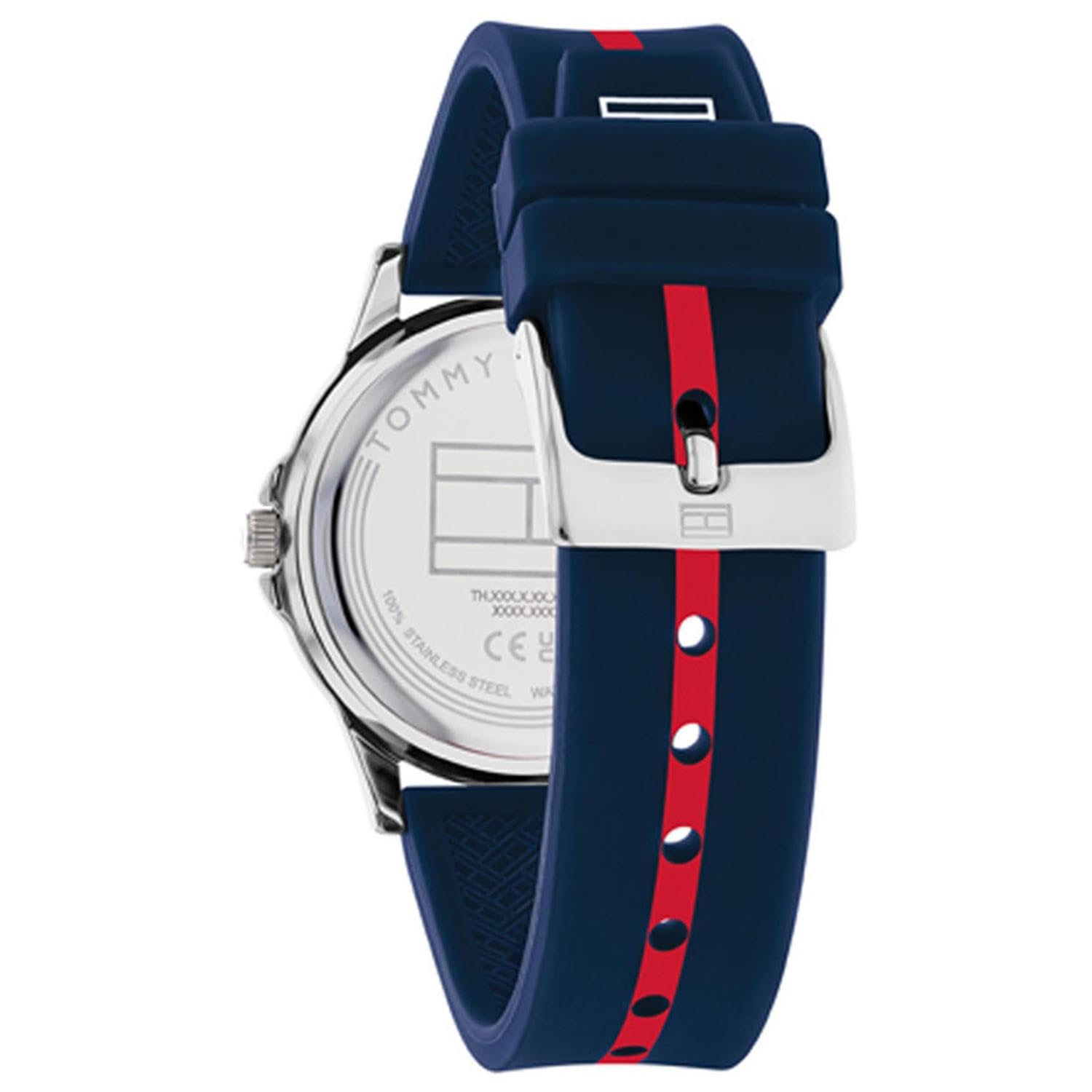 Tommy Hilfiger Analoge Kinderuhr mit Silikonarmband in Marineblau mit rotem Streifen - 1720036, marineblau, Band