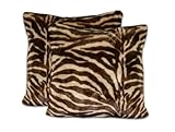 Thro by Marlo Lorenz 2366 Printed Faux Fur 18 by 18-Inch Pillow, Zebra Chocolate Tan, Pack of 2