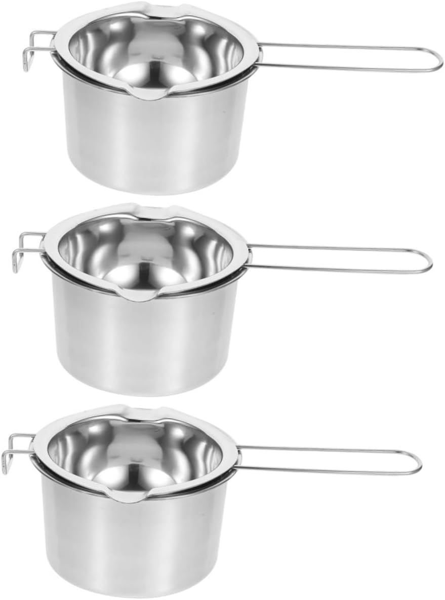 SEWOART 3sets Melting Pot Spout Wax Melt Warmer Stainless Steel Candle Pot for DIY 2pcs*3