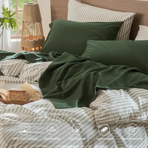 Image of MooMee Sheet Set 100% Washed Cotton Linen-Like Extra Deep Pocket Twin | Relaxed Linen-like Texture. Soft, Breathable & Lightweight Comfort. 15-19 inch Extra Deep Pocket with All-around Elastic