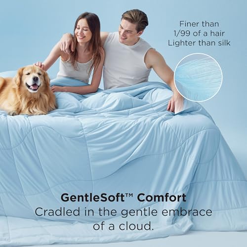Image of Bedsure Cooling Comforter Queen Size - Cooling Blankets for Hot Sleepers, Lightweight Comforter for Summer with Dual-Sided Cool Tech, Soft Breathable Cold Blanket for Sleeping, Blue, 88x88 Inches