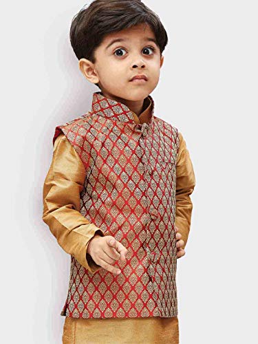 Image of JBN Creation Boys' Silk Blend Nehru Jacket || Banarasi Brocade Woven Jacquard Modi /Nehru Jacket || Ethnic Wear for Festivals, Weddings