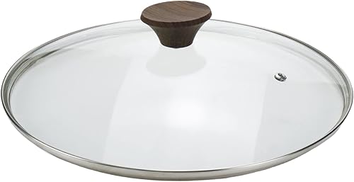 LC LICTOP Tapa universal de vidrio templado de 12 pulgadas diseñada con orificio de ventilación de vapor, borde de acero inoxidable y perilla de