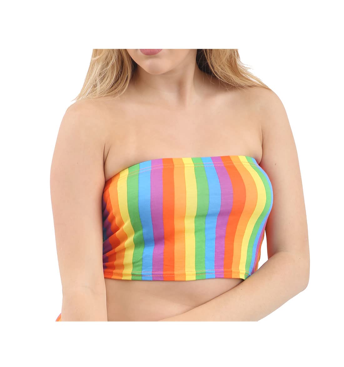 FASHION 7STAR Ladies Plain Boob Tube Elastic Strapless Bra Top Womens Breast Wrap Bandeau Vest Top Bra Rainbow