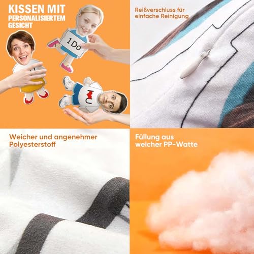 Personalisiertes Kissen mit Foto, Kuscheltier mit Gesicht Foto, Lustige Geschenke mit eigenem Foto, 3D Person Menschenform Kissen, Fotogeschenke Personalisiert zum Geburtstag Jahrestag Valentinstag