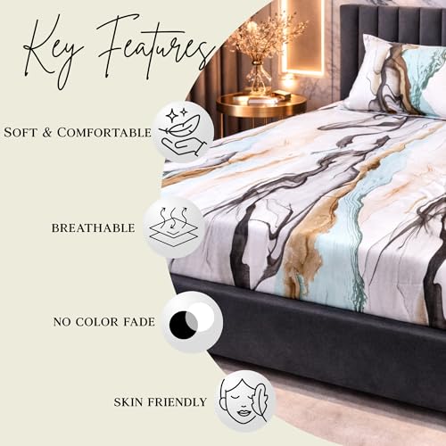 Image of THEA Double Bedsheet Set| 180 TC Cloud Soft Cotton Touch| 1 Double Bedsheet for Queen Bed (90 X 100 inches) with 2 Pillow Covers,Aqua Marble