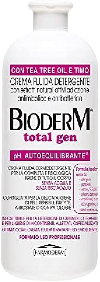 Bioderm Total Gen - Moisturizing, Emollient and Refreshing Cleansing Cream - Without Rinsing, for Daily Body Hygiene Without Water - For the Grooming of Bedridden People - 1000 ml