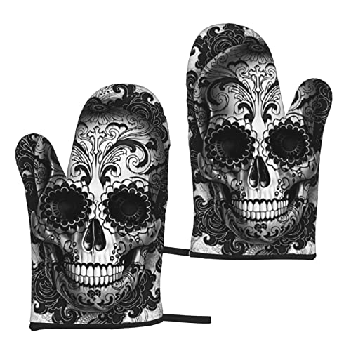 TMVFPYR Sugar Skull Oven Mitts Non-Slip Heat Resistant Kitchen Gloves for Cooking Baking Grilling