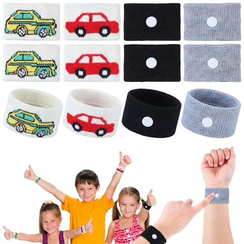 Image of Tondiamo 4 Pairs Motion Sickness Bracelets for Kids Adults, Nausea Bands Travel Wristbands for Car, Plane, Cruise, Morning Sickness(Cartoon Car)