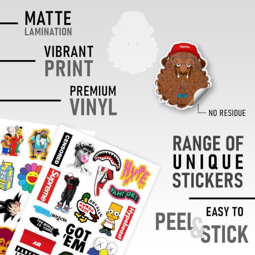 Image of CodersParadise Hypebeast Aesthetic Sticker Pack - Set of 60 Waterproof Vinyl Self-Adhesive Stickers for Laptop, Phone & Water Bottle | Trendy Streetwear-Inspired, Residue-Free Customization Decals
