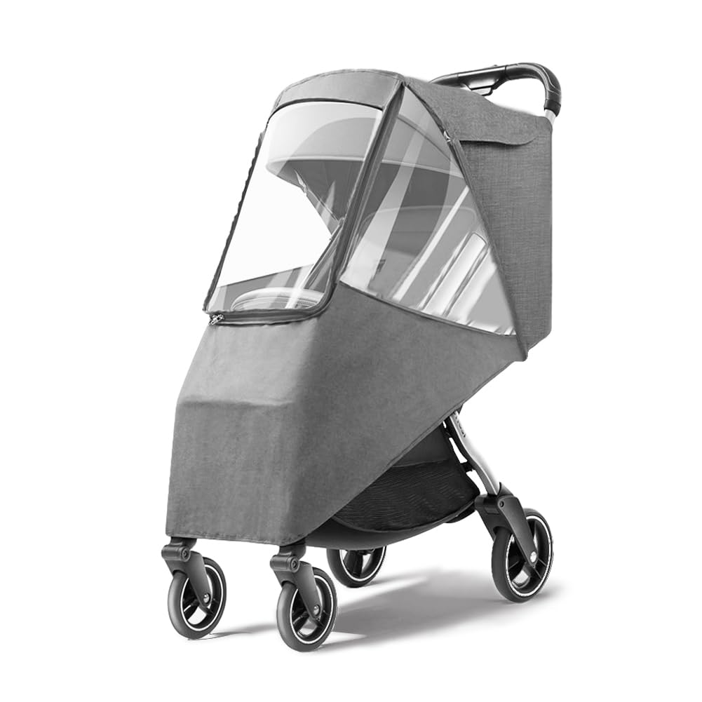 Tiiyee Housse de pluie universelle pour poussette, protection contre les intempéries, coupe-vent, respirante, protège de la poussière avec poche de rangement pour la plupart des poussettes simples de