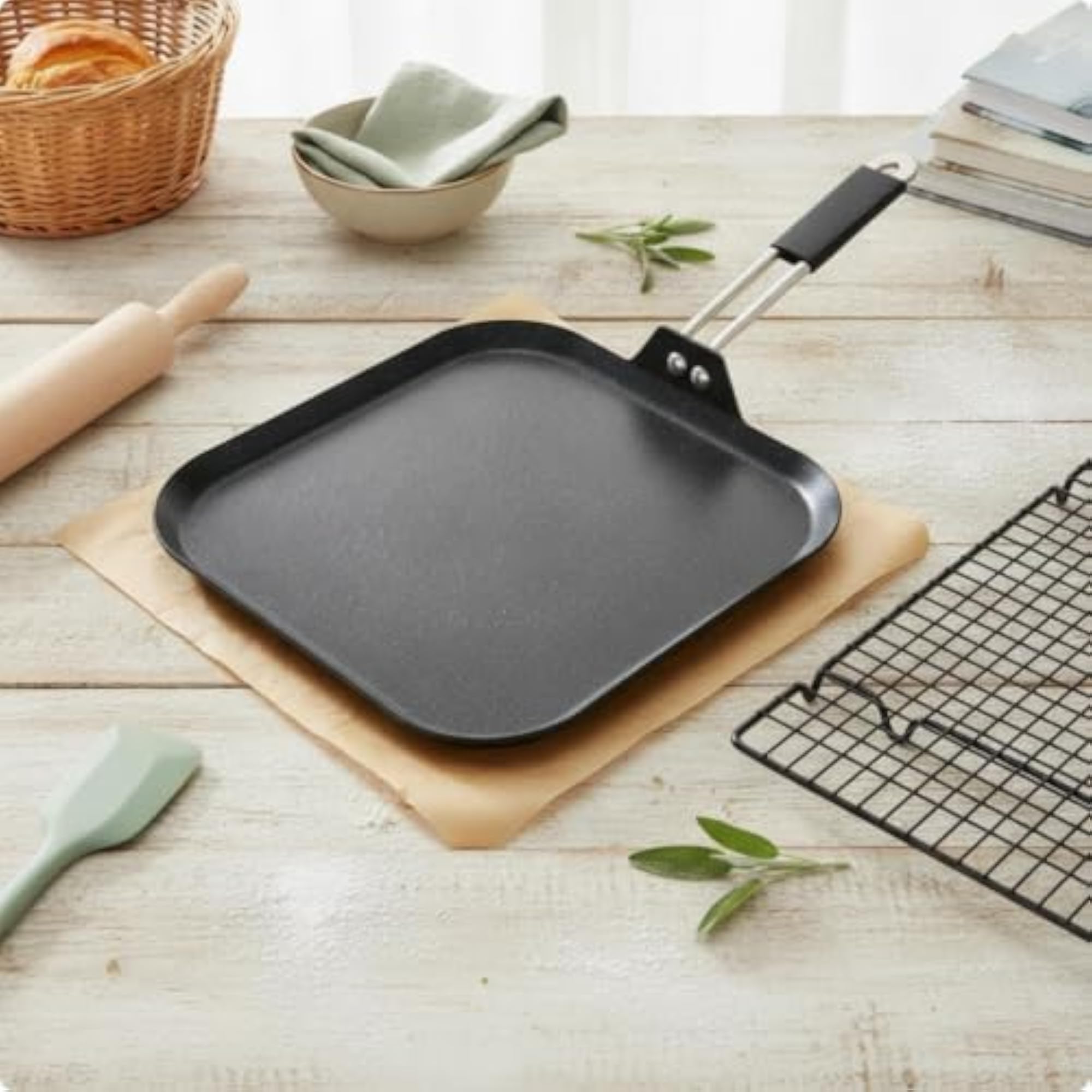 Square Baking Pan with Handle, Nonstick Oven Safe Cooking Sheet