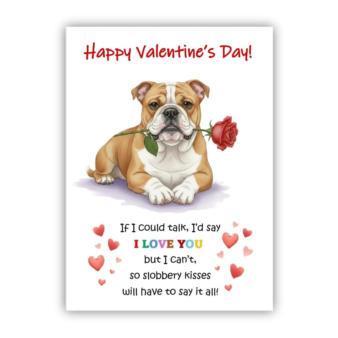 Valentine’s Day Card from the Dog – Cute Pet Valentines Day Greeting – Multiple Breeds Available – Funny & Heartfelt Gift for Pet Owners (• British Bulldog)
