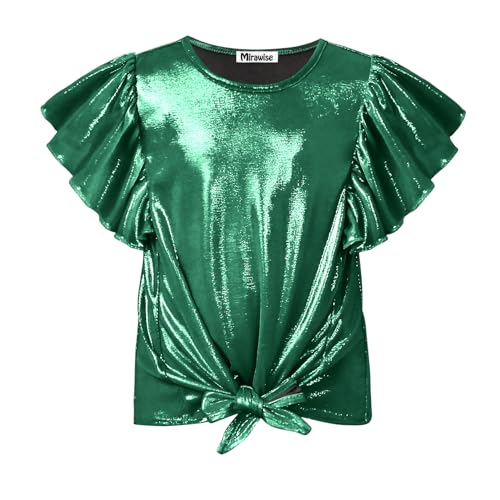 Image of Mirawise Girls Shirts Metallic Tops Clothes Tshirt Ruffle Short Sleeve Tee Size 6-14
