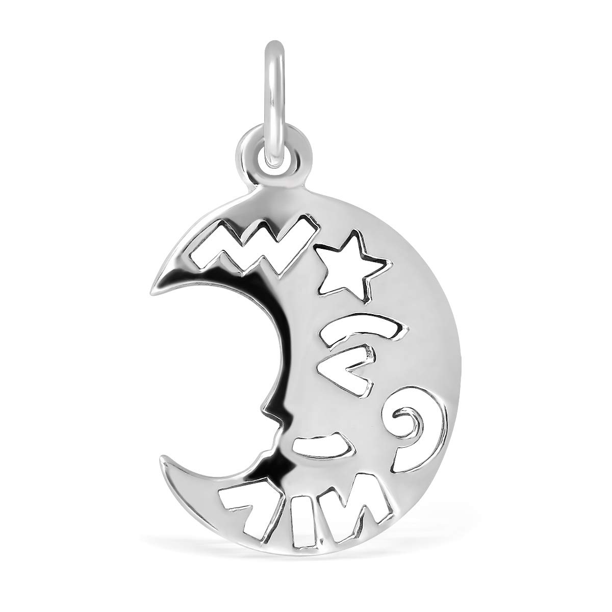 WithLoveSilver Sterling Silver 925 Cute Stencil Lunar Moon Star Pendant