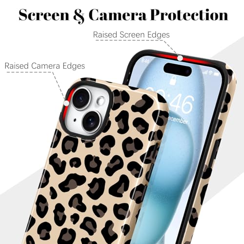 Image of Magnetic for iPhone 15 Case for Women Men, Brown Leopard | Cool Cheetah Pattern Design [Compatible with MagSafe] 2-Layer Hybrid Shockproof Glossy Protective Cover