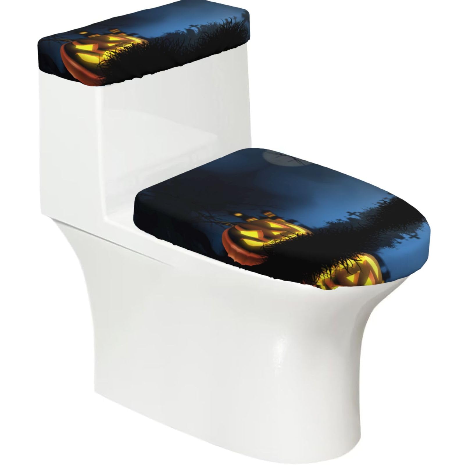 Halloween Pumpkin Print Toilet Seat Lid And Tank Covers Universal Fit Smooth Seat Cushion Easy To Clean For Home Hotel