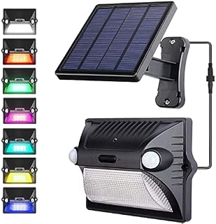 Awanber Solar Wall Light Outdoor Indoor, 3 Lighting Modes LED Solar Powered Security Light with Motion Sensor RGB Color Changing Solar Shed Garden Lights for Yard Garage Fence Front Door Entrance