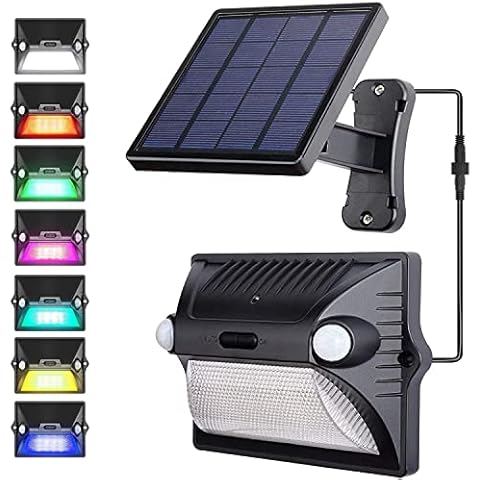 Solar Wall Light Outdoor Indoor, Awanber 3 Lighting Modes LED Solar Powered Security Light with Motion Sensor RGB Color Changing Solar Shed Garden Lights for Yard Garage Fence Front Door Entrance Cover
