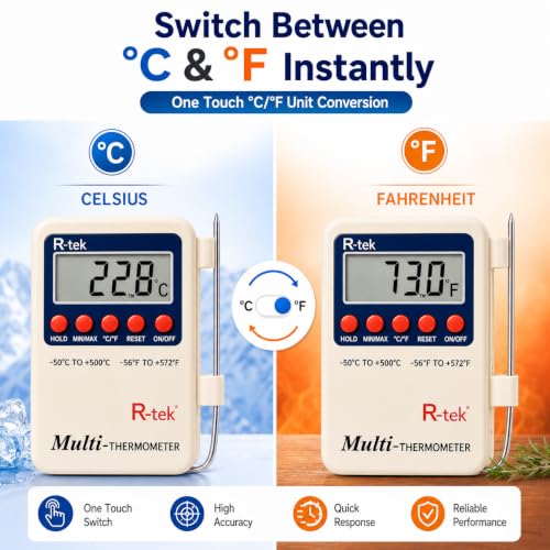 Image of R-TEK Multipurpose Digital Multi Stem Thermometer with External Sensing Probe(Aquarium, Fridge, Machines)