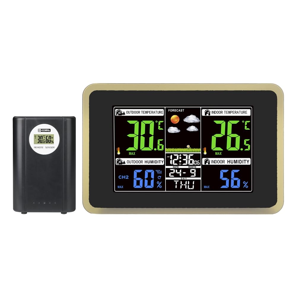 Vjsujehgy Digital Weather Station Clock Weather Forecast Indoor Outdoor Thermometer Hygrometer Wireless Touch Screen Clock