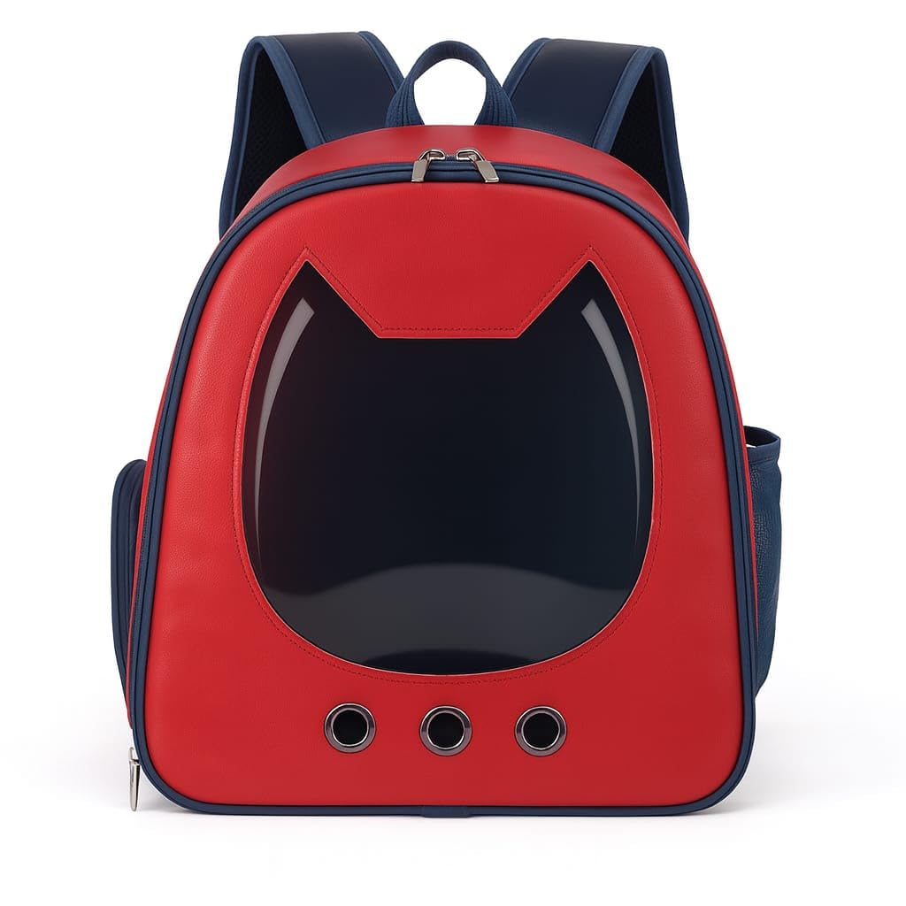 Risan Buraq Pets Pet Backpack Transparent Cat & Small Dog Puppy Kitty Shihtzu Carriers for Breathable Airline Travel Approved Air Ventilation Backpack Size 16 × 13 × 9 inch (Red)-image-46