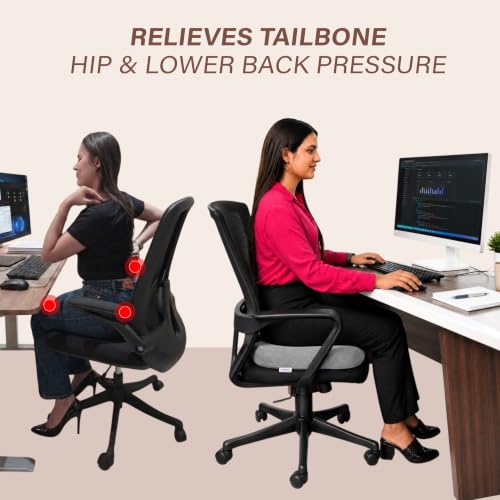 Image of Orthopedic Memory Foam Coccyx Seat Cushion for Tailbone Pain Relief | Hip & Back Support | Sciatica & Piles Relief | Non-Slip Bottom | Office /Home Chair & Car | Grey Mesh Cover | 2 Year Warranty