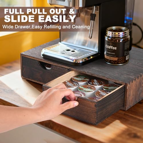 QYJinlida Wooden K Cup Organizer - Stylish Coffee Pod Storage Box for 30 Pods (2 Drawers) in Carbonised Black Finish - Image 3