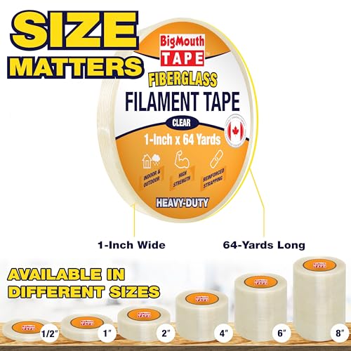 Image of Filament Tape, Available in 6 Sizes, Clear Strapping Tape 1 inch, Used for Strapping, Fixing, Reinforcing, and Repairing, 1 -inch x 64-Yards