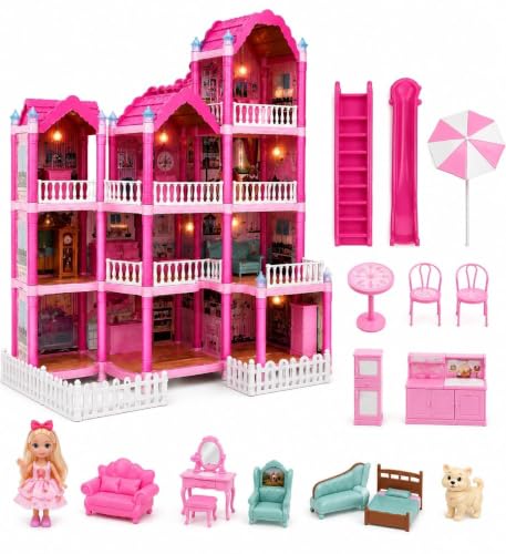 Image of HIGHTOYSWORLD Doll House 11 Storey Miniature Toy Building | 4 Dolls Included, Ages 6 and Above, 120 Min Assembly (11 Room)