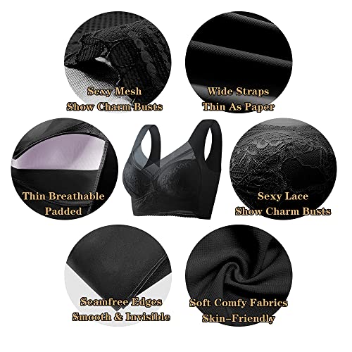 Image of WOWENY Seamless Lace Bras for Women Wirefree Comfortable Mesh Padded Soft Back Smoothing Bra