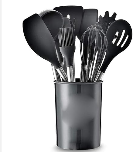 LMMDP - Juego de 11 utensilios de cocina de silicona antiadherentes espátula cucharón batidores de huevos pala cuchara sopa utensilios de cocina