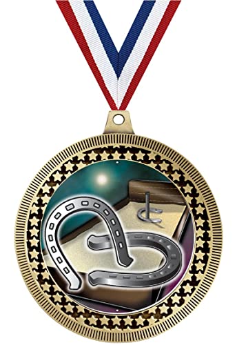 Crown Awards 2.75" Horseshoes Medal Award, Gold Vega Horseshoes Team Trophy Award Includes Free Neck Ribbon
