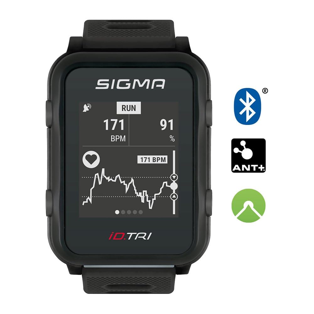 Sigma Sport iD.TRI, GPS Triathlon-Uhr mit Navigation, Smart Notifications, leicht und wasserdicht, inkl. Brustgurt, Geschwindigkeits- und Trittfrequenzsensor sowie Fahrradhalterung