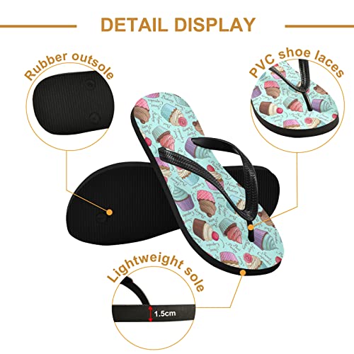 Colorful Cream Cupcakes Womens Flip Flops Summer Dessert Summer Beach Sandals Casual Thong Slippers Comfortable Shower Slippers Non Slip Water Sandals shoes M2