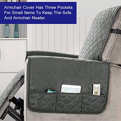 Recliner Chair Cover Pad with 6 Side Pockets - Image 2