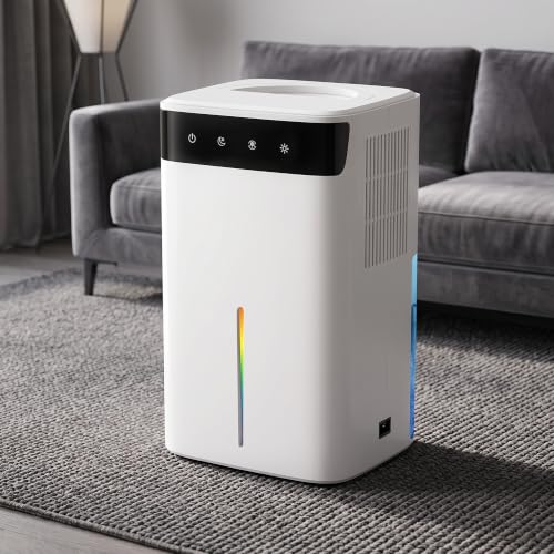 Mini Luftentfeuchter Elektrisch 2600ML, Raumentfeuchter für Kleine Räume mit Nachtmodus, RGB-Licht & Manueller Abtaufunktion, Geräuschreduzierter Entfeuchter für Schlafzimmer & Keller