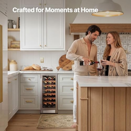 Image of Ca'Lefort 15 Inch Wine Fridge, 33 Bottles Under Counter Wine Cooler | 40-65F Touch Control, Dual-Pane Glass Door, Adjustable Shelves, 3 Color LED, Built-In or Under Counter for Home Bar Kitchen