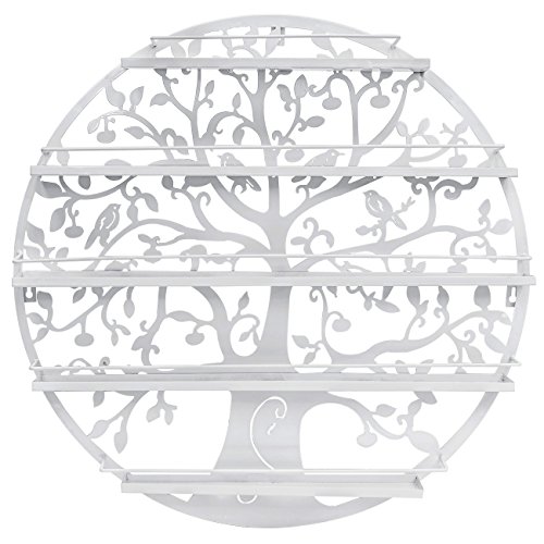 Sorbus® Wall Mounted 5 Tier Nail Polish Rack Holder - Tree Silhouette Round Metal Salon Wall Art Display (White)